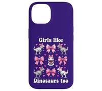Custodia per iPhone 14 Anche alle ragazze piacciono i dinosauri Pink Bow T-Rex Dino Lover Coquette