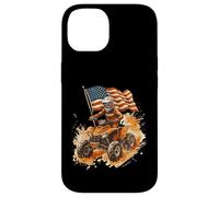 Custodia per iPhone 14 ATV Quad Biker Rides In Dirt Con Bandiera Americana Vintage