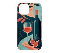 Custodia per iPhone 14 Bicchiere di vino accanto a una bottiglia senza etichetta e fichi
