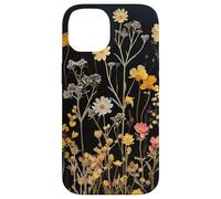 Custodia per iPhone 14 Black Boho Aesthetic Mixed Flowers Pressed Flower