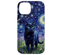 Custodia per iPhone 14 Black Cat Night Glow Stars and Moon Opera d'arte