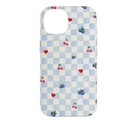 Custodia per iPhone 14 Blu Gingham Cherry Mirtillo Picnic Coquette Estetica