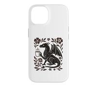 Custodia per iPhone 14 Boho Drago Bere Caffè Folk Art Mitico Bestia