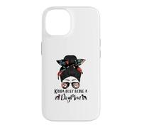 Custodia per iPhone 14 Boston Terrier Kinda Busy Being A Dog Mom Messy Bun