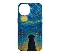 Custodia per iPhone 14 Cane Labrador Retriever nero che guarda il cielo di Van sull'acqua