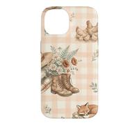 Custodia per iPhone 14 Cappello da fattoria Stivali Agnello Polli Volpe Giardino Acquerello