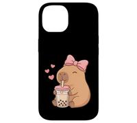 Custodia per iPhone 14 Capybara Coquette Bow Kawaii Capybara Drink Bubble Tea Ragazze