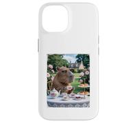 Custodia per iPhone 14 Carino Capybara Sip Tea Rose Cup Cottagecore Floral Garden
