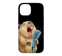 Custodia per iPhone 14 Carino Karaoke Capybara con microfono per cantante divertente