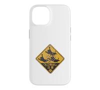 Custodia per iPhone 14 Cartello retrò giapponese con gatto che attraversa la scritta "Caution Leaping Cats