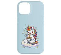 Custodia per iPhone 14 Chibi Unicorno Mangia Arcobaleno Spaghetti Pasta Grafica