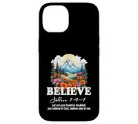 Custodia per iPhone 14 Christian Faith Believe In Cristo Bella Montagna Scena