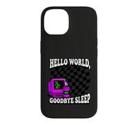 Custodia per iPhone 14 Coder Hello World Goodbye Sleep Computer Science Retro