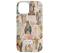 Custodia per iPhone 14 Collage cristiano cattolico floreale vintage della Vergine