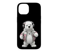 Custodia per iPhone 14 Cool Polar Bear Cuffie Plaid Giacca Design