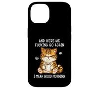 Custodia per iPhone 14 Cute Angry Cat Drinking Coffee Tabby Cat Morning Mood Meme