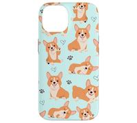 Custodia per iPhone 14 Cute Corgi Dog with Paws Lover in Aqua Turquoise Pattern
