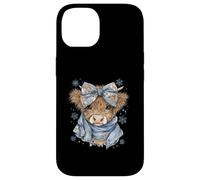 Custodia per iPhone 14 Cute Highland Cow With Blue Bow Winter Snowflake Design