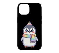Custodia per iPhone 14 Cute Kawaii Penguin Rainbow Beanie Scarf Winter