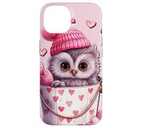 Custodia per iPhone 14 Cute Owl Baby In Valentines Basket Pink Heart Pattern
