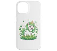 Custodia per iPhone 14 Cute Unicorn Shamrock St Patricks Day Girls Kids Lepricorn