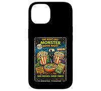 Custodia per iPhone 14 Design Film Horror Retro Finto con Popcorn Mostri Drive-In