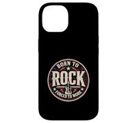 Custodia per iPhone 14 Design vintage con chitarra Born To Rock Forced To Work