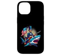 Custodia per iPhone 14 Divertente 4 luglio 4 luglio Abe Abraham Lincoln Equitazione di uno squalo