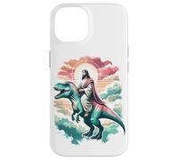 Custodia per iPhone 14 Divertente Gesù che cavalca T-Rex Dinosaur Meme Parodia per i credenti