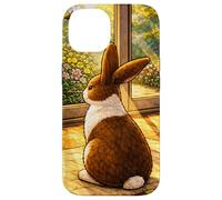 Custodia per iPhone 14 Dutchie Bunny seduto dentro mentre guarda fuori