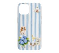 Custodia per iPhone 14 Estetica Cottagecore Cavalier Ortensia A Righe Blu