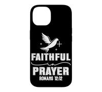 Custodia per iPhone 14 Fedele nella Preghiera Romani 12:12 Design Vintage