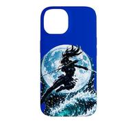 Custodia per iPhone 14 Female Anime Ninja Warrior with Swords Under Full Moon
