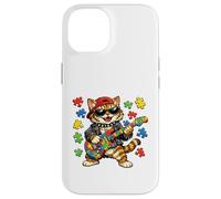 Custodia per iPhone 14 Funny Cat Rockstar Autism Puzzle Consapevolezza dell'autismo