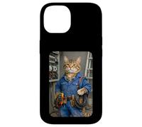 Custodia per iPhone 14 Funny Electrician Cat Meme Handyman Hilarious Tabby Cat Joke