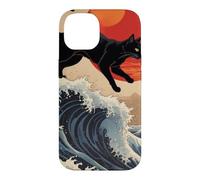 Custodia per iPhone 14 Gatto giapponese che cammina sopra la grande onda Hokusai