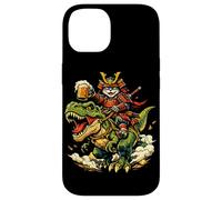 Custodia per iPhone 14 Gatto samurai che cavalca la birra T Rex Beer, anime di gatti guerrieri giapponesi
