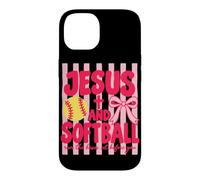 Custodia per iPhone 14 Gesù e Softball gestiscono le basi poste davanti a te cristiano