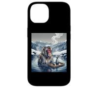 Custodia per iPhone 14 Giapponese Neve Scimmia Onsen Bagno