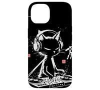 Custodia per iPhone 14 Giradischi in vinile vintage calligrafico DJ Cat arte giapponese