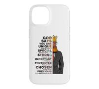 Custodia per iPhone 14 God Says You Are Unique Black Men King Dad Nonno Padre