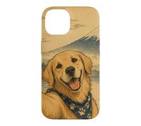 Custodia per iPhone 14 Golden Retriever blogger al Monte Fuji in stile sumi-e