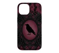Custodia per iPhone 14 Gothic Victorian Raven Damask Black Rose Dark Romance Horror
