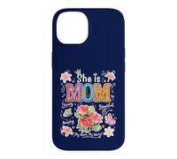 Custodia per iPhone 14 Grafica floreale con scritta in inglese "She Is Mom Cute Mama Mother's Day"