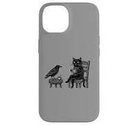Custodia per iPhone 14 Grafico circolare vintage con incisione di gatto corvo caffè tè amici