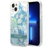 Custodia per iPhone 14 Guess Flower Liquid Glitter Green
