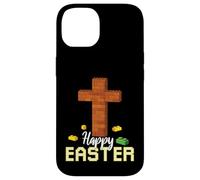Custodia per iPhone 14 Happy Easter Block Building Brick Builder Gesù Croce Fede