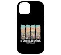 Custodia per iPhone 14 He Is Risen Christian Wildflower Cross Happy Easter