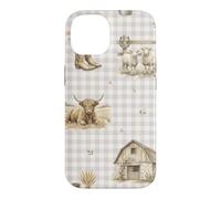 Custodia per iPhone 14 Highland Mucca Pecora Rustico Fattoria Paese Acquerello