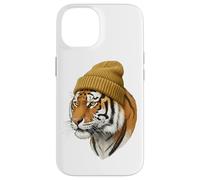 Custodia per iPhone 14 Hipster Tigre in Giallo Beanie Animal Art